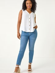 Roman White Buttoned Sleeveless Blouse - Image 2 of 5