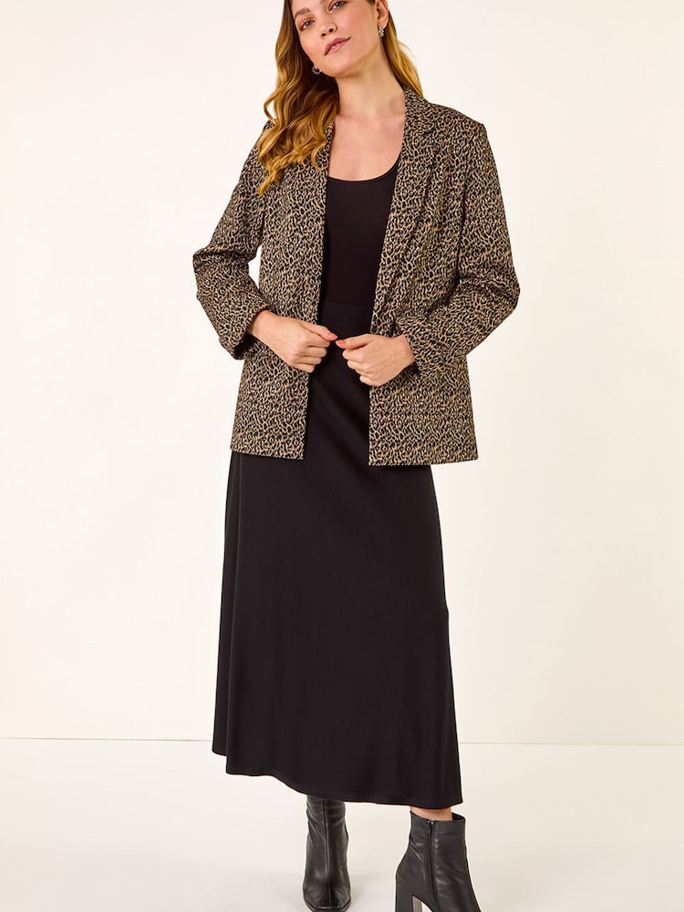 Roman Black Animal Print Stretch Blazer - Image 1 of 5