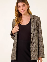 Roman Black Animal Print Stretch Blazer - Image 2 of 5