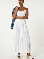 Roman White Lace Bodice Shirred Midi Dress - Image 1 of 5