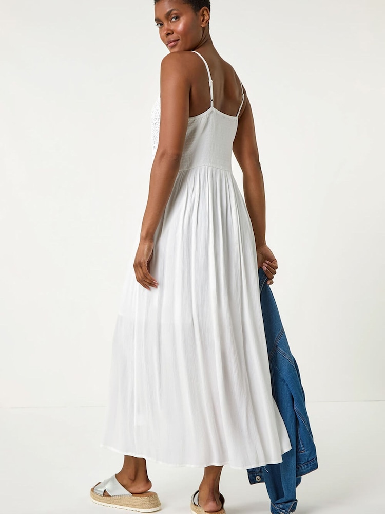 Roman White Lace Bodice Shirred Midi Dress - Image 2 of 5