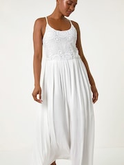 Roman White Lace Bodice Shirred Midi Dress - Image 3 of 5