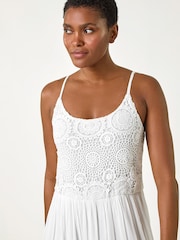 Roman White Lace Bodice Shirred Midi Dress - Image 4 of 5
