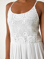 Roman White Lace Bodice Shirred Midi Dress - Image 5 of 5
