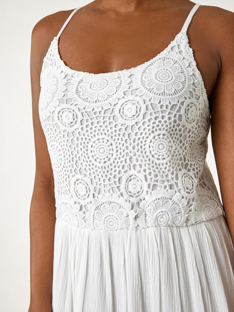Roman White Lace Bodice Shirred Midi Dress - Image 5 of 5