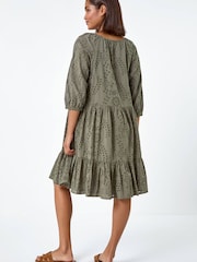 Roman Green Cotton Broderie Tiered Smock Dress - Image 3 of 5