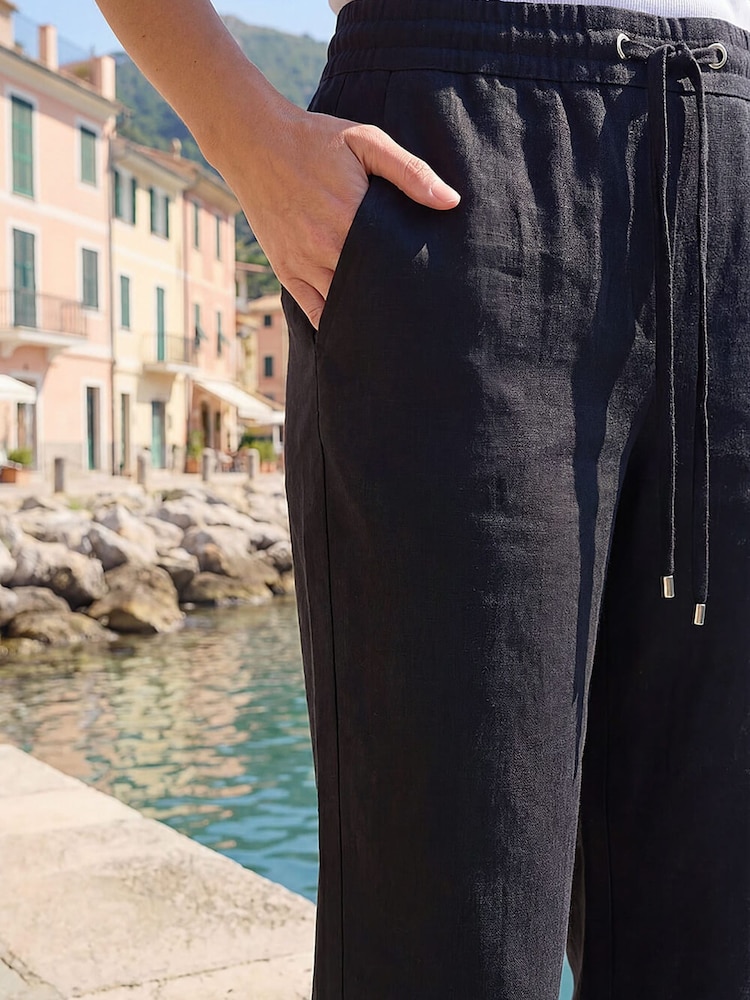 Roman Black Petite Linen Mix Tie Front Trousers - Image 4 of 4 Roman Black Petite Linen Mix Tie Front Trousers - Image 4 of 4