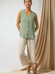 Roman Green Buttoned Sleeveless Blouse - Image 3 of 5
