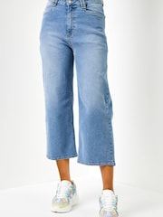 Roman Denim Blue Denim Pocket Detail Wide Leg Trousers - Image 1 of 5