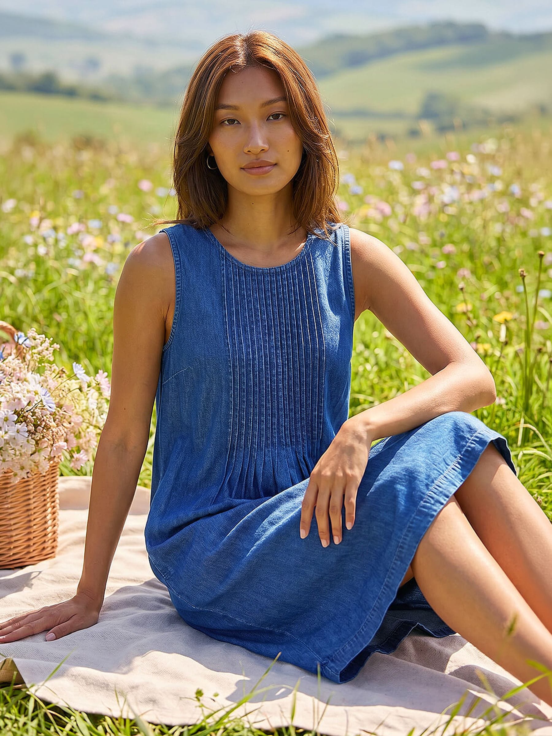 Buy Roman Blue Denim Pintuck Detail Pocket Dress from Next Romania