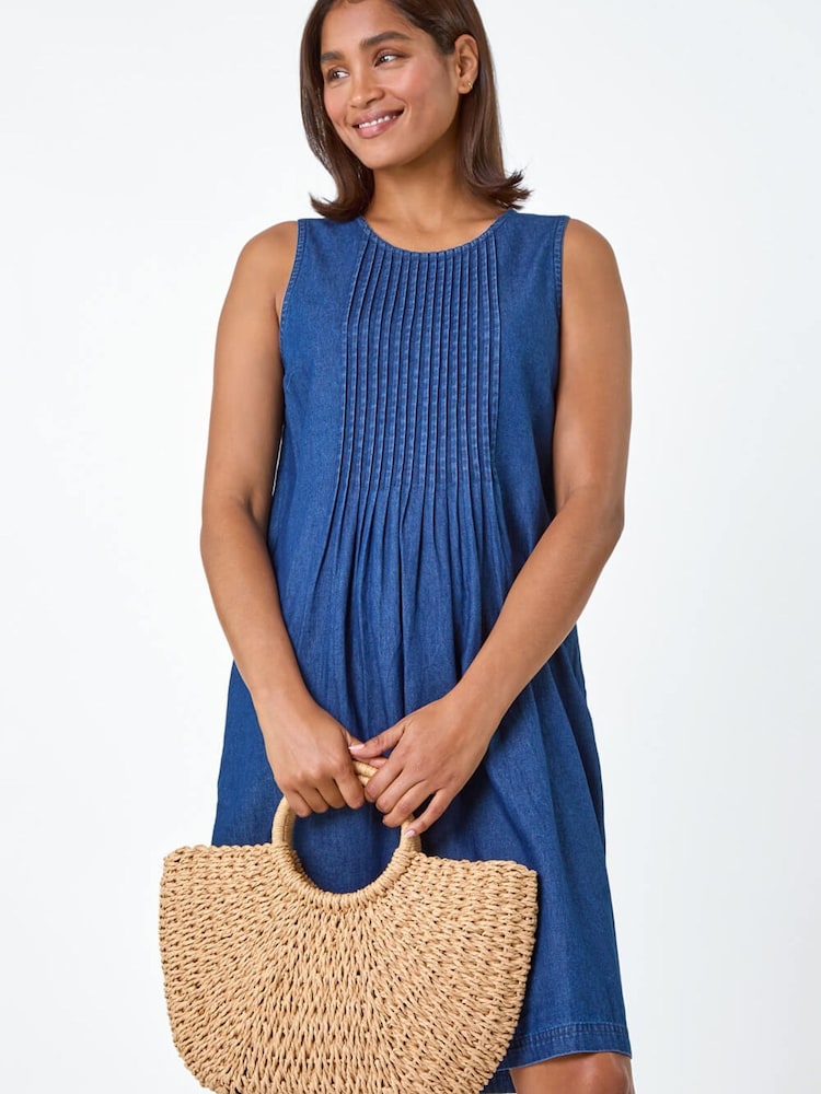 Roman Blue Denim Pintuck Detail Pocket Dress - Image 2 of 5