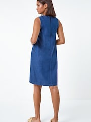 Roman Blue Denim Pintuck Detail Pocket Dress - Image 3 of 5