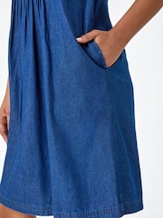 Roman Blue Denim Pintuck Detail Pocket Dress - Image 5 of 5