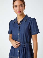 Roman Blue Denim Tiered Cotton Midi Dress - Image 4 of 5