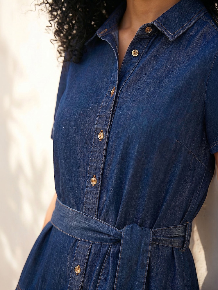 Roman Blue Denim Tiered Cotton Midi Dress - Image 5 of 5 Roman Blue Denim Tiered Cotton Midi Dress - Image 5 of 5