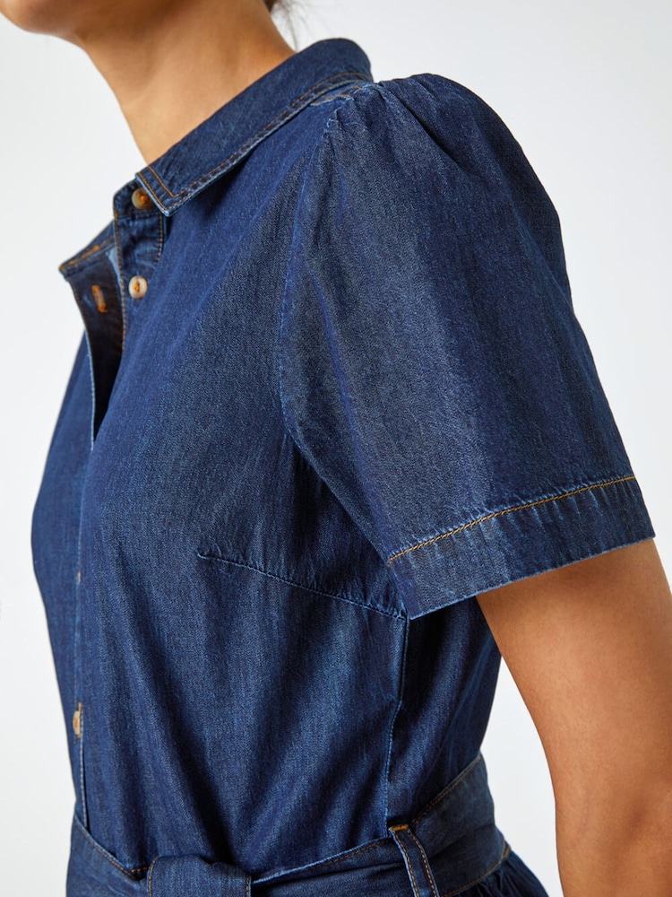 Roman Blue Denim Tiered Cotton Midi Dress - Image 5 of 5
