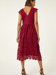 Roman Red Premium Crochet Lace Midi Dress - Image 3 of 5