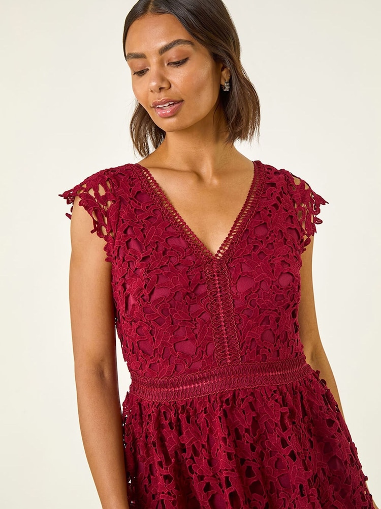 red crochet lace dress Lovely Red Dress - Crochet Lace Dress - Sleeveless Midi Dress