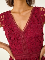 Roman Red Premium Crochet Lace Midi Dress - Image 5 of 5