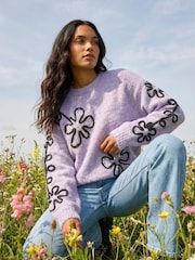 Roman Purple Sequin Floral Knit Jumper - Image 1 of 5