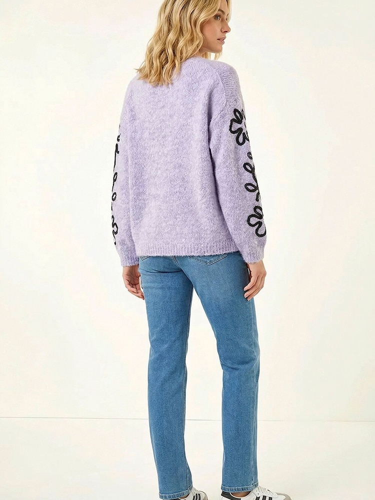 Roman Purple Sequin Floral Knit Jumper - Image 2 of 5 Roman Purple Sequin Floral Knit Jumper - Image 2 of 5