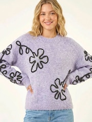 Roman Purple Sequin Floral Knit Jumper - Image 3 of 5