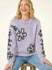 Roman Purple Sequin Floral Knit Jumper - Image 4 of 5