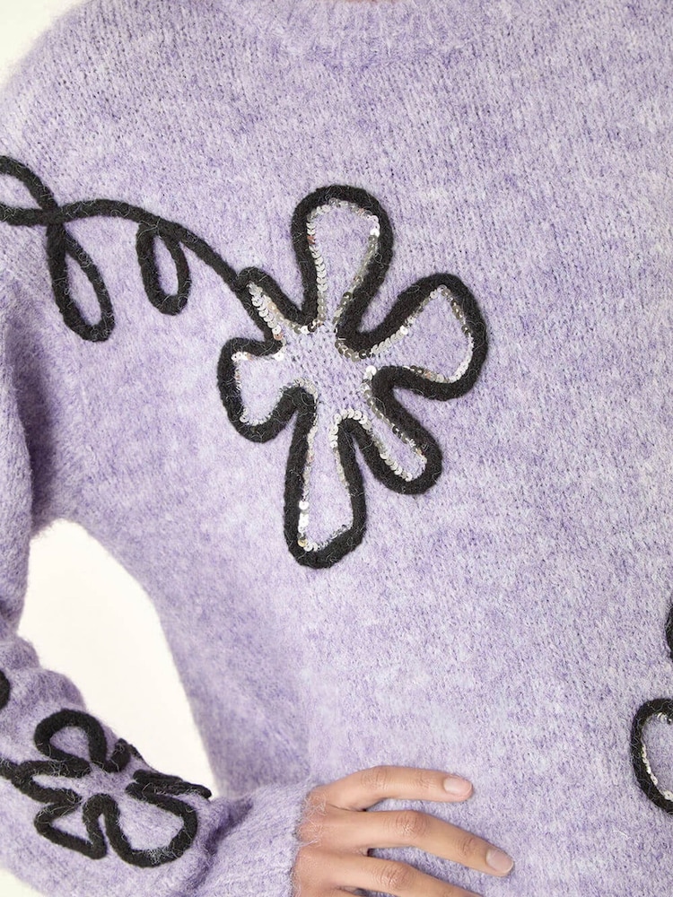 Roman Purple Sequin Floral Knit Jumper - Image 5 of 5 Roman Purple Sequin Floral Knit Jumper - Image 5 of 5