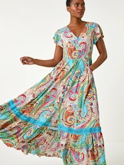 Roman Paisley Print Shirred Waist Maxi Dress - Image 1 of 5