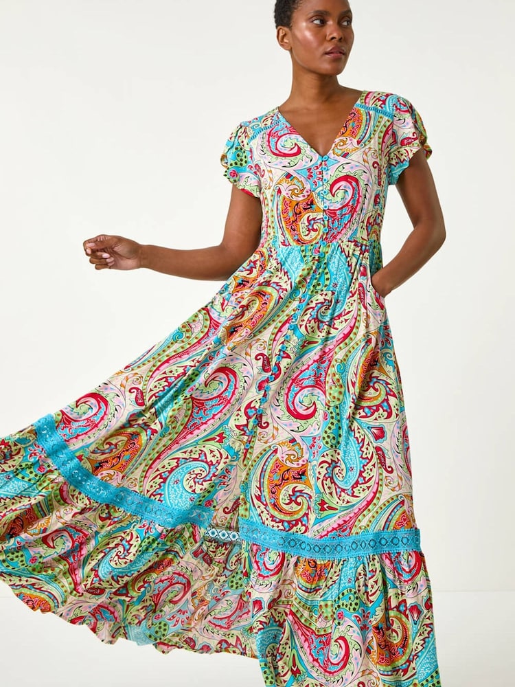 Roman Paisley Print Shirred Waist Maxi Dress - Image 1 of 5