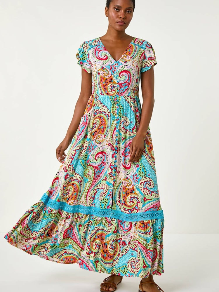 Roman Paisley Print Shirred Waist Maxi Dress - Image 2 of 5