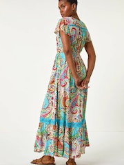Roman Paisley Print Shirred Waist Maxi Dress - Image 3 of 5