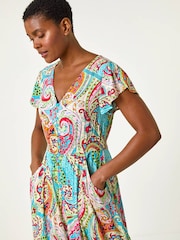 Roman Paisley Print Shirred Waist Maxi Dress - Image 4 of 5
