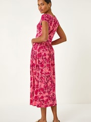 Roman Pink Floral Print Pocket Midi Dress - Image 3 of 5