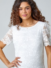 Roman White Floral Stretch Lace Top - Image 4 of 5