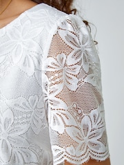 Roman White Floral Stretch Lace Top - Image 6 of 6