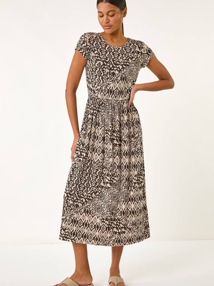 فستان متوسط الطول بطبعة تجريدية من Roman - Image 2 of 5 فستان متوسط الطول بطبعة تجريدية من Roman - Image 2 of 5