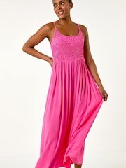 Roman Pink Lace Bodice Shirred Midi Dress - Image 2 of 5
