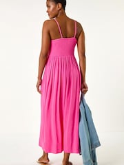 Roman Pink Lace Bodice Shirred Midi Dress - Image 3 of 5