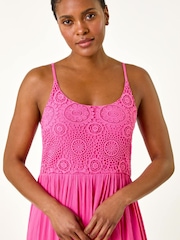 Roman Pink Lace Bodice Shirred Midi Dress - Image 4 of 5
