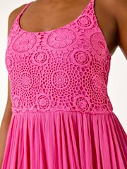 Roman Pink Lace Bodice Shirred Midi Dress - Image 5 of 5
