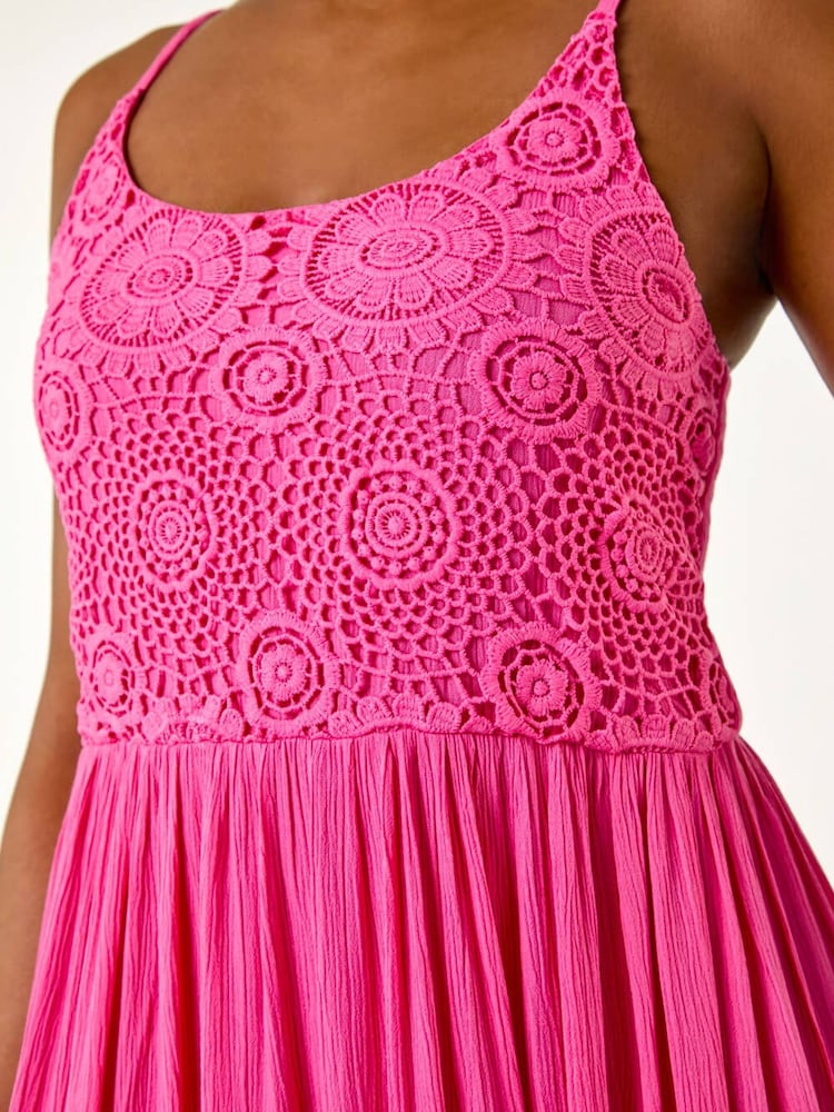 Roman Pink Lace Bodice Shirred Midi Dress - Image 5 of 5