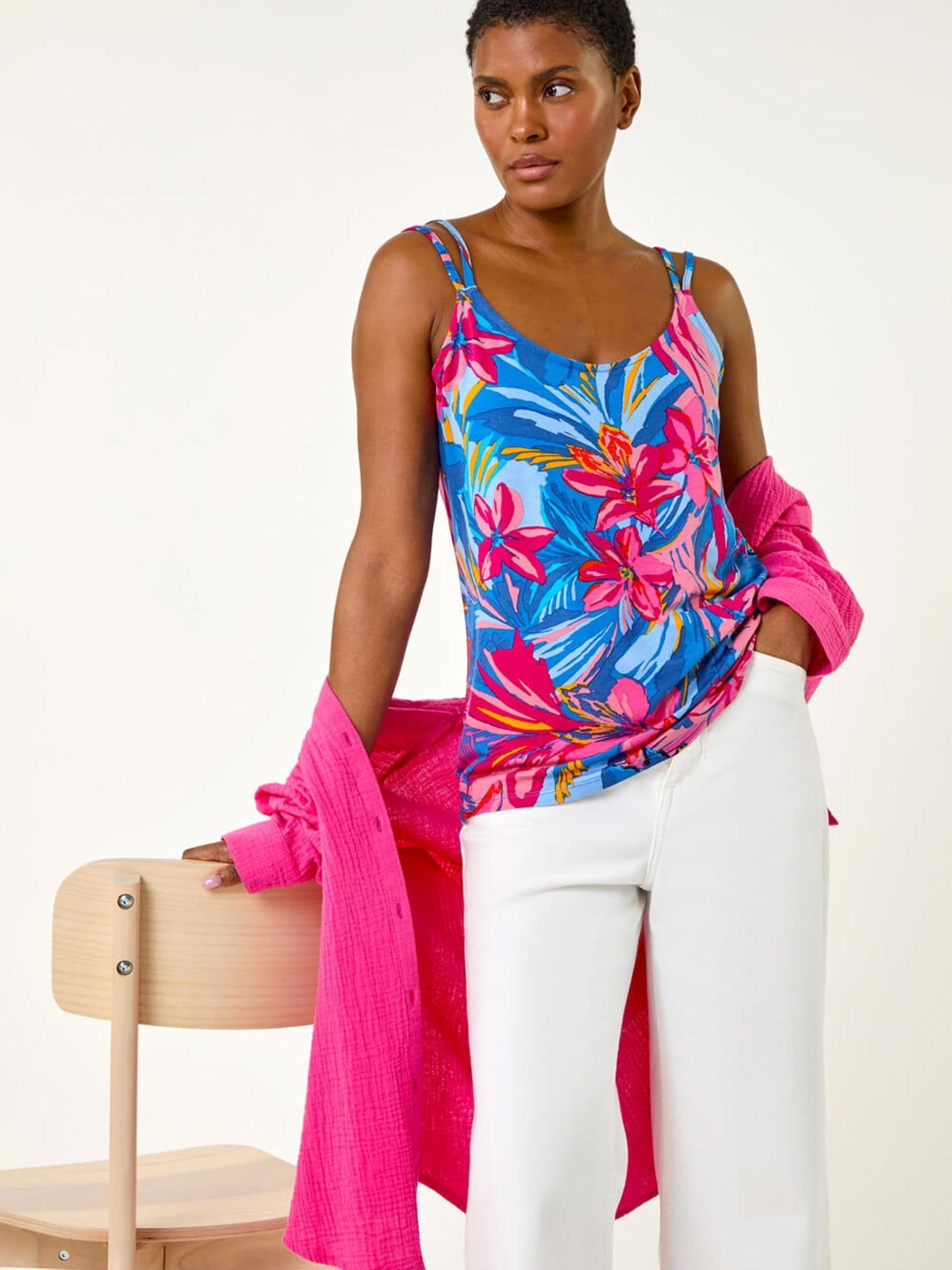 Buy Roman Pink Tropical Floral Strap Detail Cami Top from Next Romania