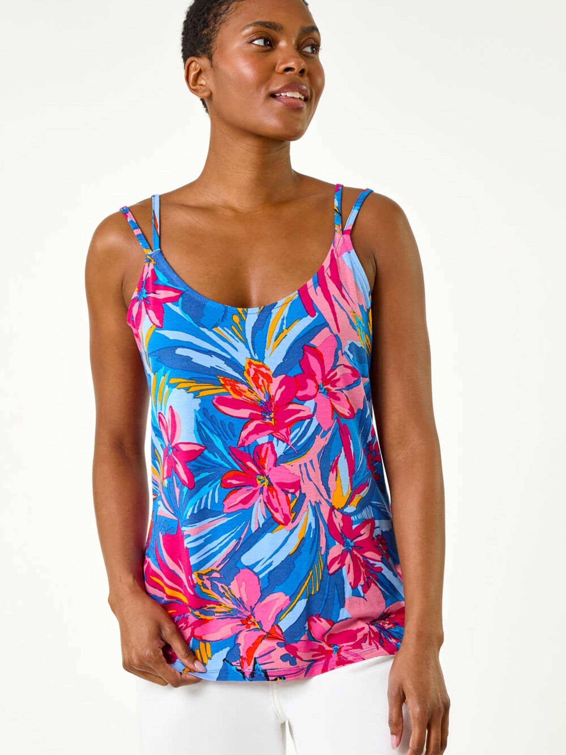 Buy Roman Pink Tropical Floral Strap Detail Cami Top from Next Romania