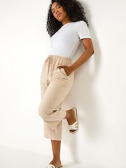 Roman Natural Linen Mix Wide Cropped Trousers - Image 1 of 5