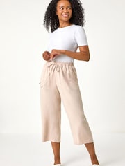 Roman Natural Linen Mix Wide Cropped Trousers - Image 2 of 5