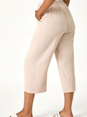 Roman Natural Linen Mix Wide Cropped Trousers - Image 3 of 5