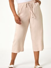 Roman Natural Linen Mix Wide Cropped Trousers - Image 4 of 5