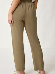 Roman Khaki Green Linen Mix Tie Waist Trousers - Image 3 of 5