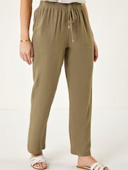 Roman Khaki Green Linen Mix Tie Waist Trousers - Image 4 of 5